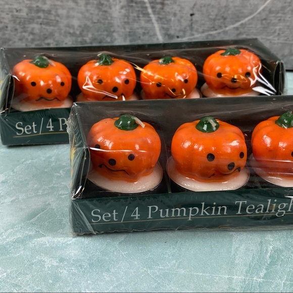 New in package 8 Jack-o-lantern tealights orange - Picture 2 of 5